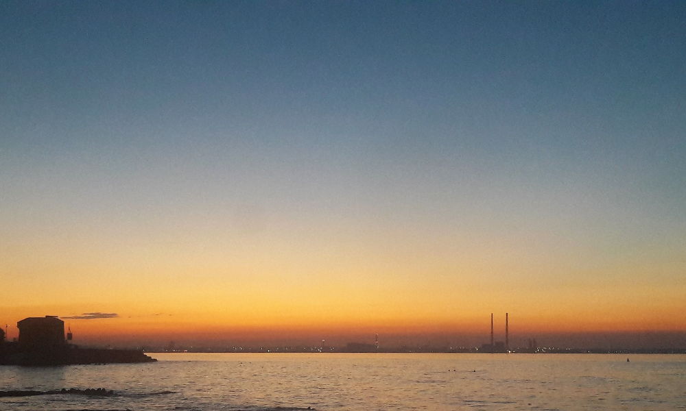 The night sky - all golden and blue at Dun Laoghaire 