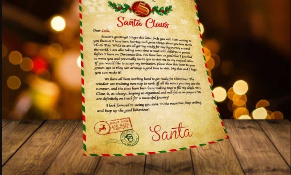 A tailored letter with envelope like border - this is a Santa invite sent out to children who book the Santa Experience for Christmas 