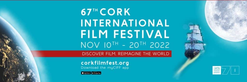 A screenshot from the Cork International Film Festival's website - it shows the banner image that talks about the festival in capital letters