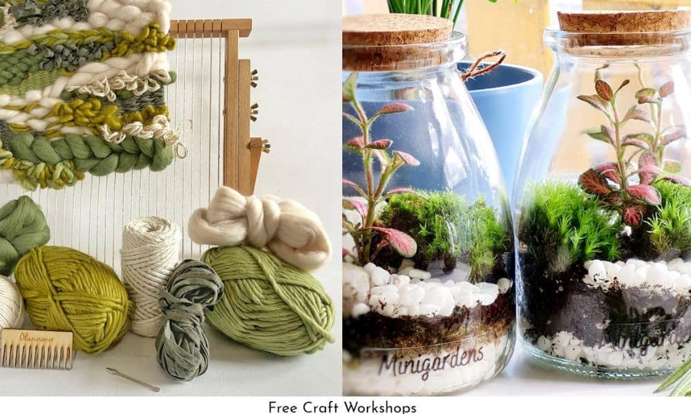 A photograph from the Gifted Fair at RDS showcasing wool, terrariums - this is a poster for the free craft workshops 