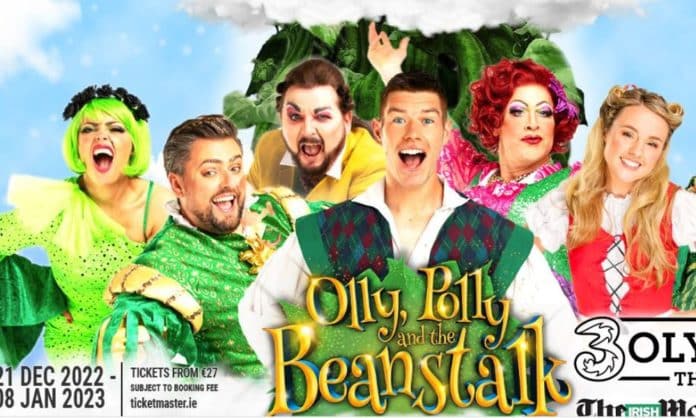 A poster of Olly, Polly and the Beanstalk - showing colourful Pantomime characters