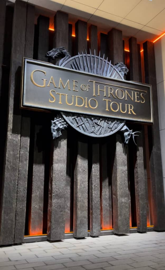 Inside the studio - written in bold with the iconic sign 'Game of Thrones Studio Tour'