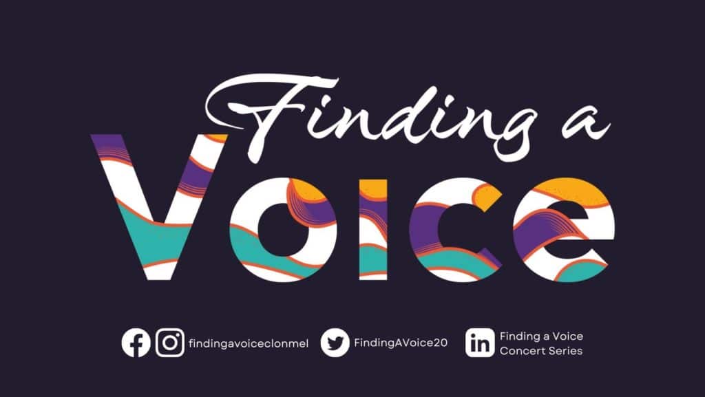 Poster for Finding a Voice Festival with their social media handles details